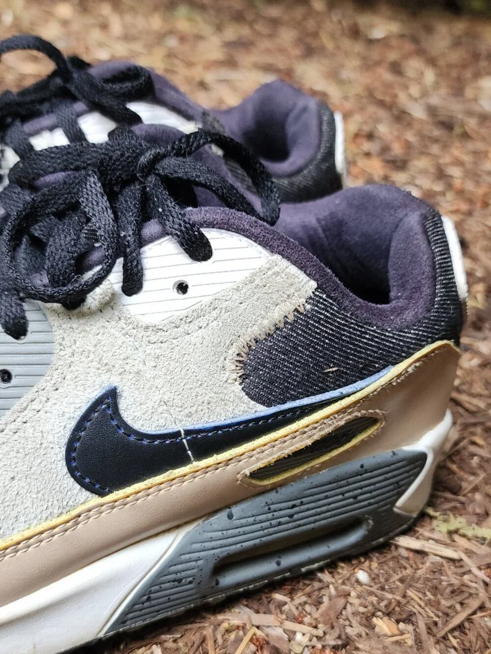 Nike 7 youth, 8.5 Women's Air Max 90 tan suede, black denim & leather